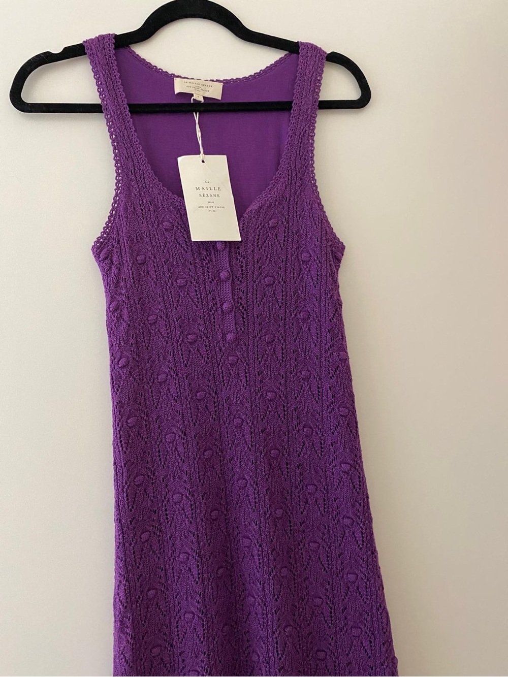 Sézane Salma Purple Cable-Knit Scoop Midi Dress - Picture 3 of 5